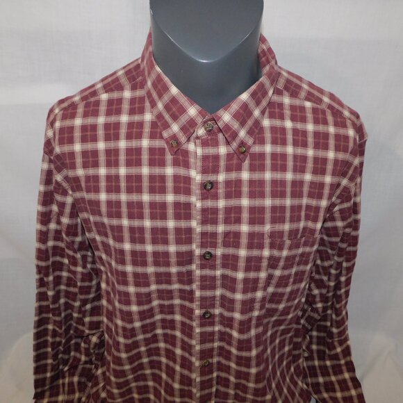 Eddie Bauer mens XLT XL Tall Brown Cream Check Button Front Long Sleeve Shirt - Picture 4 of 11